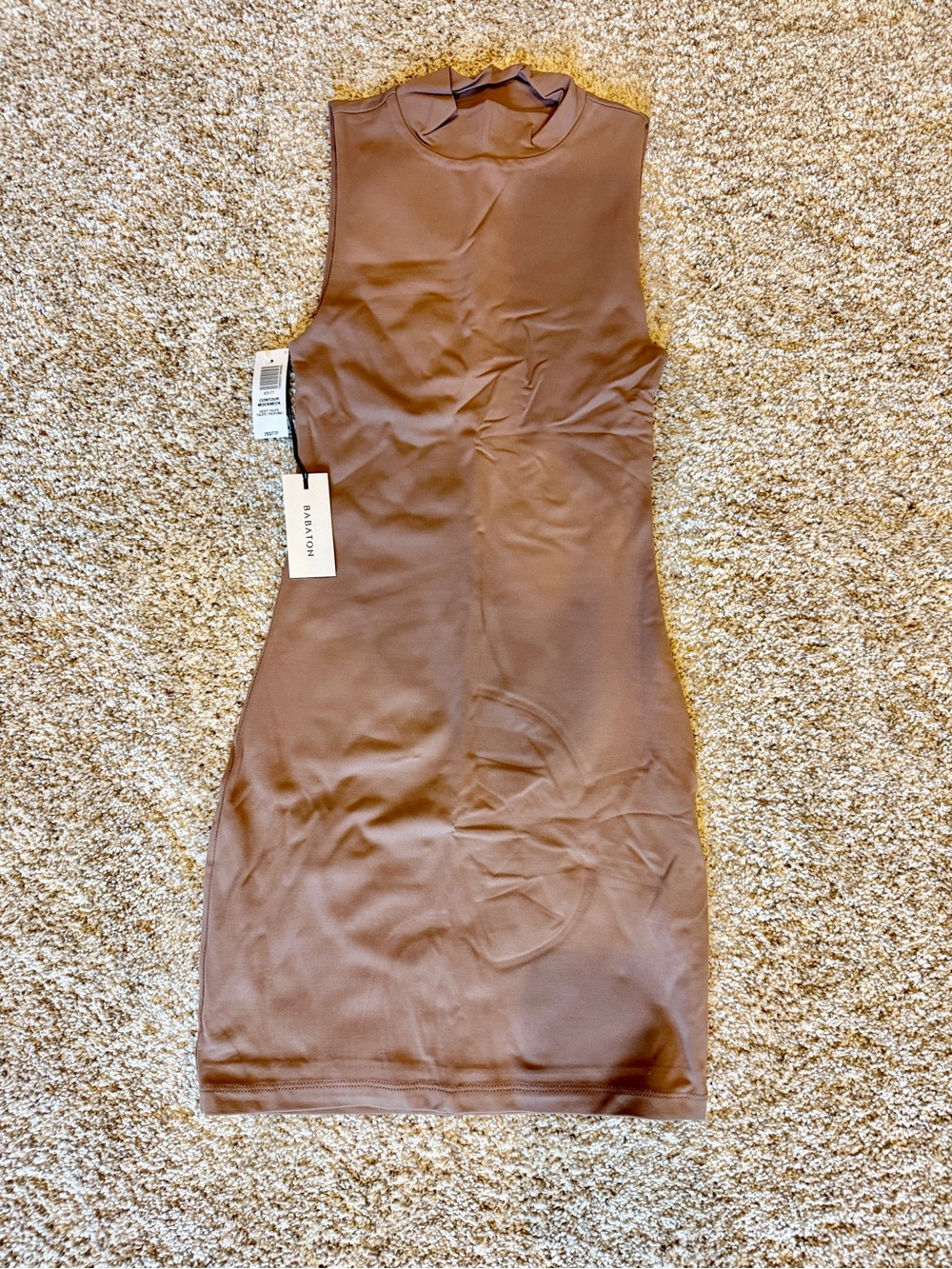 Aritzia Babaton Contour Mockneck Mini Dress Deep Taupe XXS